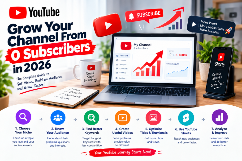 Learn how to grow a YouTube channel from 0 subscribers in 2026 with proven SEO, content, Shorts, and audience growth strategies that work.
