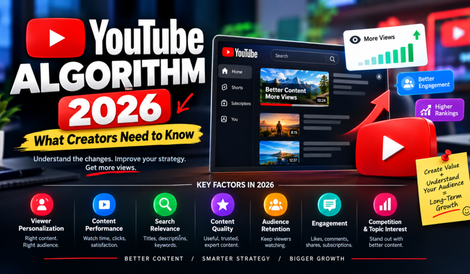 Discover how the YouTube algorithm works in 2026, with proven tips to boost video visibility, engagement, rankings, and channel growth.