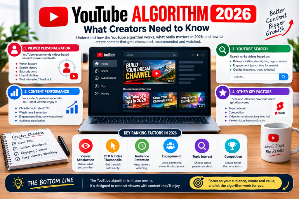 Discover how the YouTube algorithm works in 2026, with proven tips to boost video visibility, engagement, rankings, and channel growth.